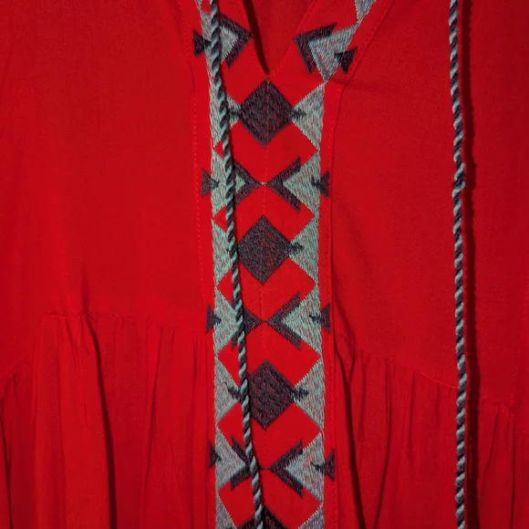 Umgee Red Dress with Blue Embroidery - Picture 2 of 7